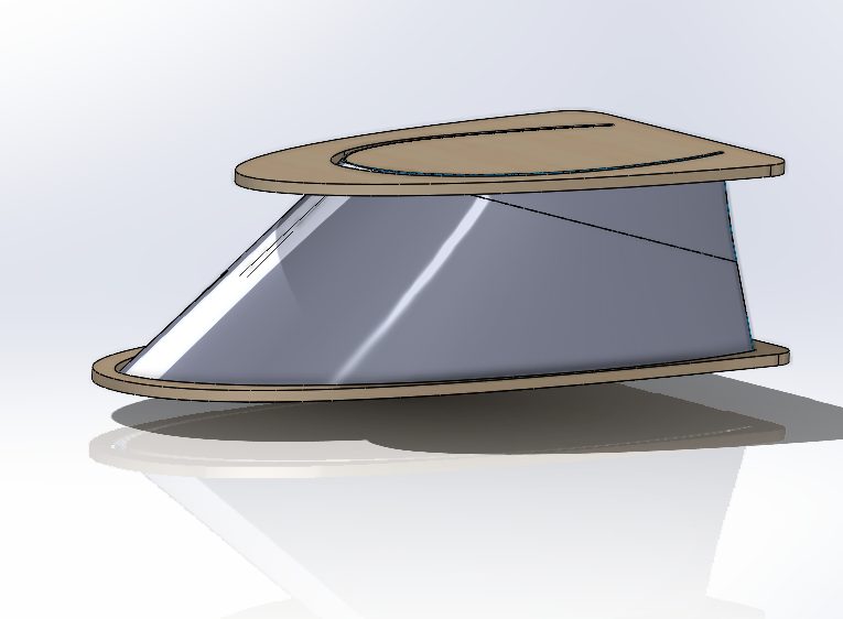 Formed polycarbonate sheet in place on the full-size forming jig.